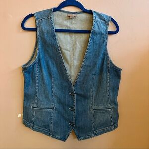 J. Jill Blue Denim Vest Women's Medium Sleeveless Button Up V-neck Gorpcore